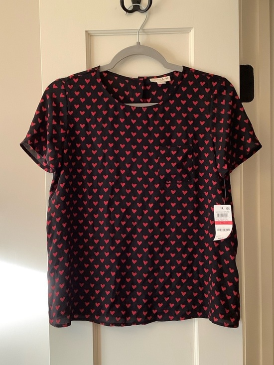 Maison Jules Tops - Maison Jules Black Blouse with Pink Heart Print